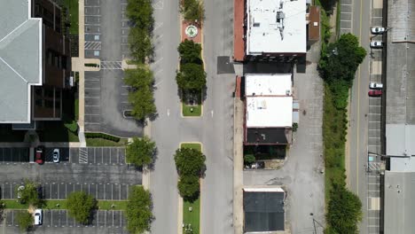 Bird's-eye-view-flying-over-Public-Square-in-downtown-Clarksville-Tennessee