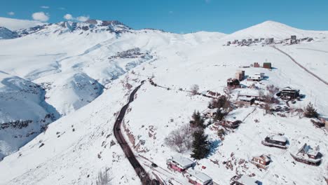 Village-On-The-Steep-Snow-Mountains-At-Farellones-Near-Santiago,-Chile
