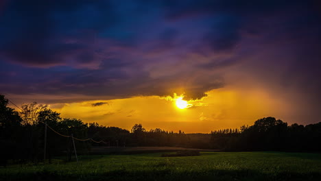 Cinematic-sunset-timelapse-shot-with-dramatic-colors-and-trees-in-the-foreground