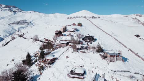 Snowscape-Neighborhood-Over-Farellones-Mountain-Village-Near-Santiago,-Chile