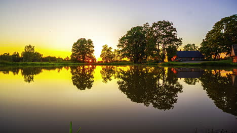 Cinematic-sunset-timelapse-with-a-lake-in-the-foreground-delivering-amazing-reflections-and-a-beautiful-scene