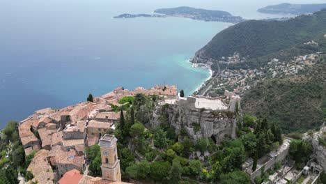 Eze-hill-top-village-France-high-angle-Drone-,-aerial-,-view-from-air