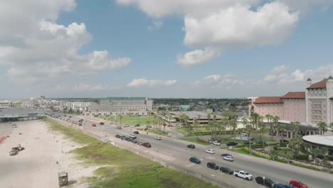 An-aerial-establishing-shot-of-the-Grand-Galvez-Hotel-on-Seawall-Blvd-in-Galveston-Island-Texas