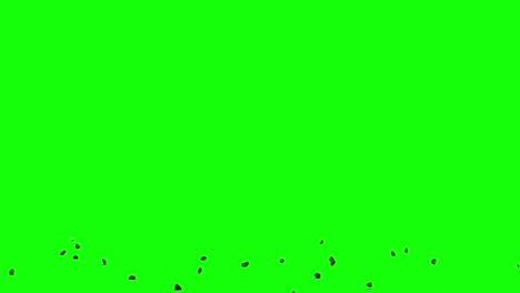 Herabfallende-Steinbrocken,-Steinbrocken,-Die-Von-Der-Linken-Seite-Des-Bildschirms-Fallen-Und-Auf-Einer-Imaginären-Flachen-Oberfläche-Verstreut-Werden,-Grüner-Bildschirm,-Animationsüberlagerung-Für-Transparente-Chroma-Key-Mischung