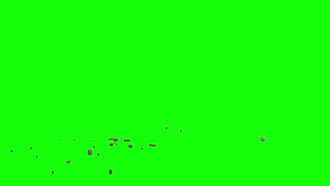Pieces-of-bricks-and-rocks,-sliding-from-left-side-of-the-screen-and-scattering-on-imaginary-flat-surface,-green-screen-background,-animation-overlay-for-chroma-key-blending-option