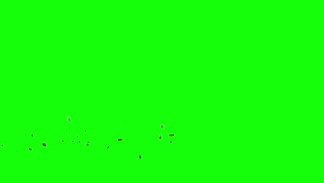 Rock-and-brick-pieces-dropped-from-top-left-side-of-the-screen-and-scattering-on-imaginary-flat-surface,-green-screen-background,-animation-overlay-for-chroma-key-blending-option
