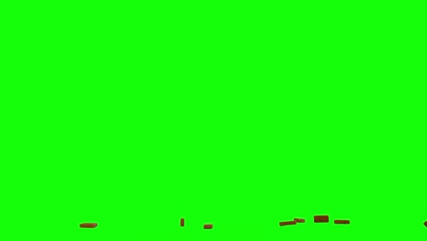 Thrown-bricks,-pieces-of-bricks-exploding-in-center-of-the-screen,-falling-and-scattering-on-imaginary-flat-surface,-green-screen-background,-animation-overlay-for-chroma-key-blending-option