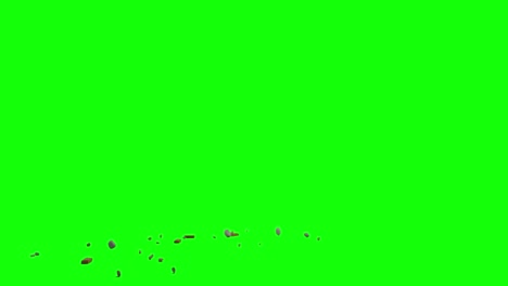 Mixed-rock-and-brick-pieces-dropped-from-top-left-side-of-the-screen-and-scattering-on-imaginary-flat-surface,-green-screen-background,-animation-overlay-for-chroma-key-transparent-blending-option