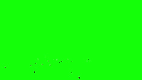 Thrown-rocks-debris,-small-pieces-of-stone-rocks-falling-from-left-side-of-the-screen-and-scattering-on-imaginary-flat-surface,-green-screen-background,-animation-overlay-for-chroma-key-blending