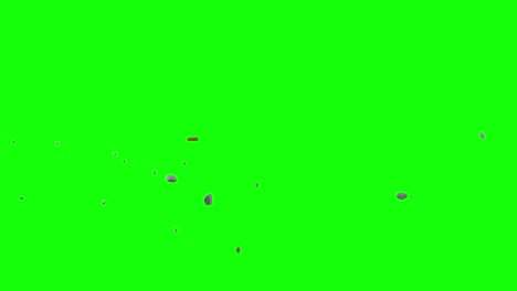 Thrown-pieces-of-bricks-and-rocks,-falling-from-top-left-side-of-the-screen-and-scattering-on-imaginary-flat-surface,-green-screen-background,-animation-overlay-for-chroma-key-blending-option