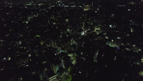 4K-Aerial-night-video-of-Banjara-Hills-is-an-urban-commercial-centre-and-one-of-the-most-affluent-neighbourhoods-in-Hyderabad,-Telangana,-India