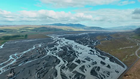 Above-View-Of-A-Riverbed-With-Braided-Stream-River-In-South-Iceland