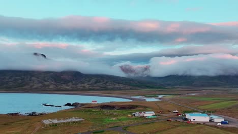Clouds-And-Sunset-Over-Mountains-In-Borgarfjordur-Eystri,-Iceland---aerial-drone-shot