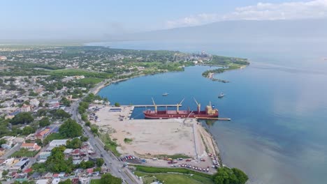 Aerial-View-Of-Cargo-Ship-In-Barahona-Dock---New-Barahona-Cruise-Port-Will-Be-Built-In-Dominican-Republic