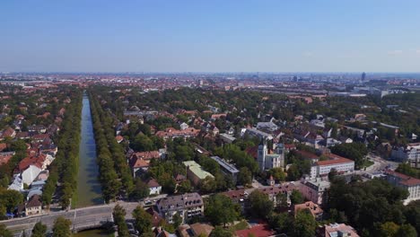 Magic-aerial-top-view-flight-Castle-Nymphenburg-Palace-landscape-City-town-Munich-Germany-Bavarian,-summer-sunny-blue-sky-day-23