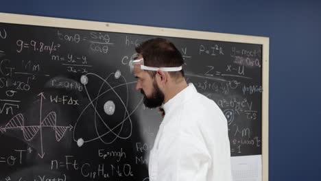In-a-vivid-capture,-a-scientist-intently-studies-a-blackboard-laden-with-complex-equations,-embodying-the-relentless-pursuit-of-knowledge-and-the-intricacies-of-scientific-reasoning