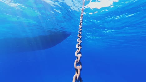 Slow-motion-POV-of-a-diver-climbing-up-a-boat-anchor