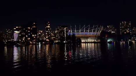 Night-view-of-China-stadium-and-the-high-rise-buildings-around-during-the-night-time-in-Vancouver,-British-Columbia,-Canada