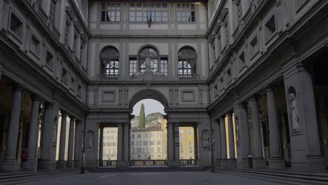 Courtyard-of-Uffizi-Gallery,-an-art-museum-located-adjacent-to-the-Piazza-della-Signoria-in-the-Historic-Centre-of-Florence