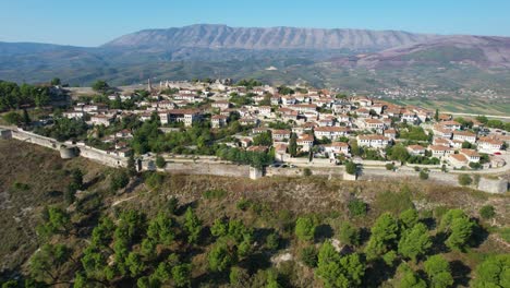 Berat's-Strong-Stone-Walls:-Guardians-of-the-Hilltop-City-with-Beautiful-White-Houses-and-Thousand-Windows,-Albania-destination