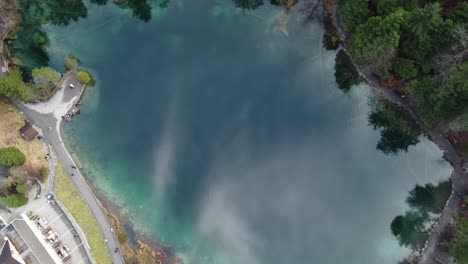 Blausee-Naturpark-view-in-Switzerland-4K-Drone-shot
