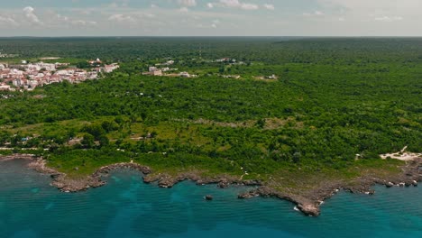 Verdant-landscape-along-Bayahibe-coast,-La-Romana-in-Dominican-republic