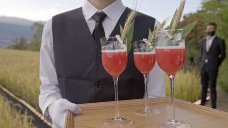 Barkeeper-Serviert-Cocktails-Auf-Einem-Tablett-Bei-Einer-Cocktailparty