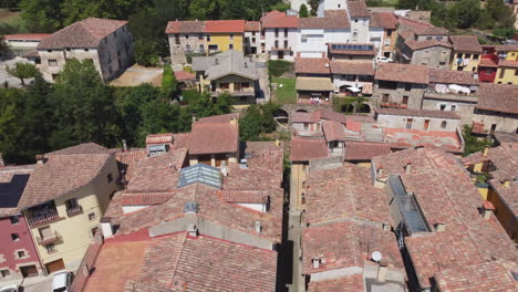 Establishing-aerial-drone-shot-of-a-small-Spanish-village-in-the-mountains