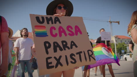 Housing-Crisis-Protest-In-Leiria-Portugal-30-September-2023-Full-Shot-Of-A-Female-Protester
