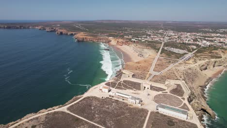 Aerial-view-of-Sagres-Fortress-at-evening-aerial-view,-Portugal