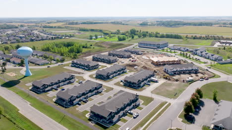 Newly-Constructed-Townhomes-in-Rural-North-American-Suburb,-Aerial