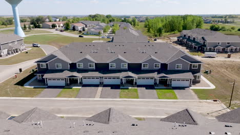 Aerial-View-of-Newly-Built-Townhomes-in-North-American-Rural-Suburb-Community