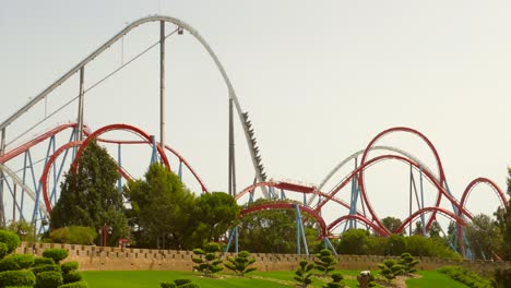 Steep-Roller-Coaster-Shambhala-At-PortAventura-Park-In-Salou,-Spain