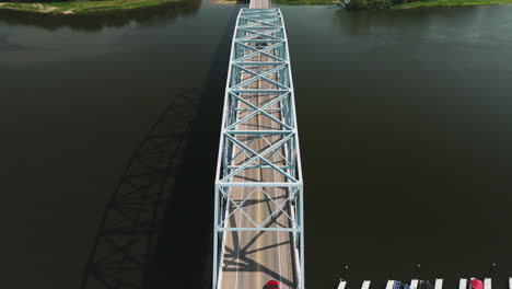 Flying-Above-Wabasha-Nelson-Bridge-From-Wabasha,-Minnesota-Towards-Nelson,-Wisconsin-In-USA