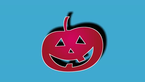 Gruselige-Kürbis-Halloween-Symbolanimation,-Dropdown-Bewegungsgrafiken-Auf-Blauen-Hintergrundvideoelementen