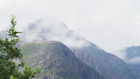 View-of-Misty-Mountain-in-Sifjord,-Norway---Close-Up