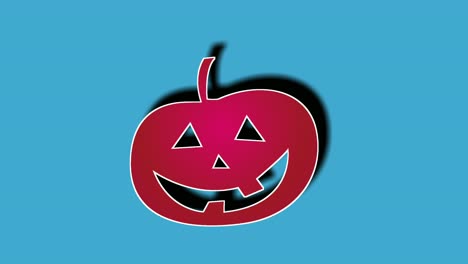 Rote-Gruselige-Kürbis-Halloween-Symbolanimation,-Dropdown-Bewegungsgrafiken-Auf-Blauen-Hintergrundvideoelementen