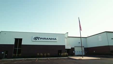 Distancing-outdoors-parking-footage-of-Piranha-Company-Rockford,-Illinois