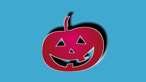 Rote-Und-Schwarze-Gruselige-Kürbis-Halloween-Symbolanimation,-Dropdown-Bewegungsgrafiken-Auf-Blauen-Hintergrundvideoelementen