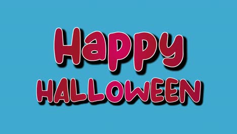 Feliz-Halloween-Texto-Símbolo-Animación-Dibujos-Animados-Sobre-Fondo-Azul
