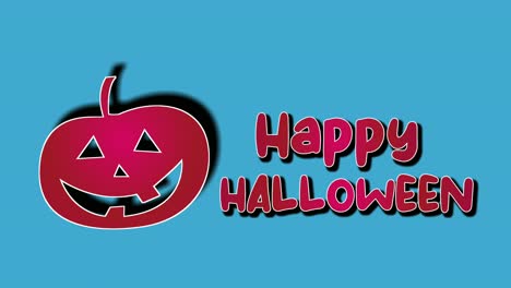 Feliz-Halloween-Con-Dibujos-Animados-De-Animación-Del-Símbolo-Del-Mal-De-Calabaza-Sobre-Fondo-Azul