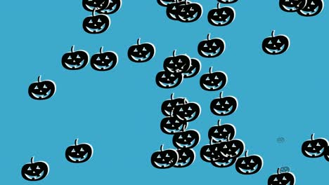 Calabazas-De-Miedo-Negras-Animación-De-Símbolos-De-Halloween-Subiendo-Gráficos-En-Movimiento-Sobre-Elementos-De-Video-De-Fondo-Azul
