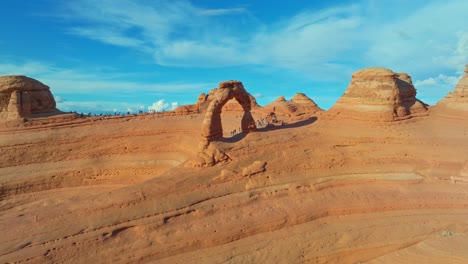 Several-Tourist-Excursion-Over-Red-Rock-Wonderland-At-Arches-National-Park,-Utah,-United-States