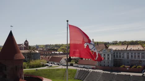 Lithuania's-State-Flag-near-Kaunas-Castle.-Aerial