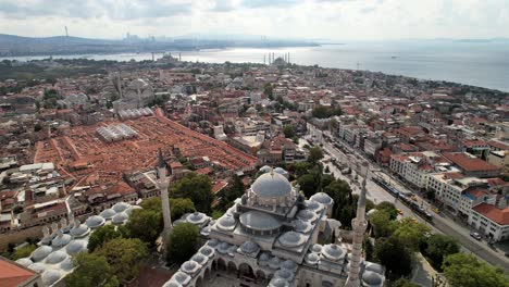 Aerial-View:-Grand-Bazaar-and-Nuruosmaniye-Mosque,-Istanbul,-Turkey
