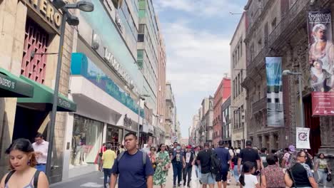 Day-sunny-in-the-historic-center-of-Mexico-City,-Madero-street-timelapse