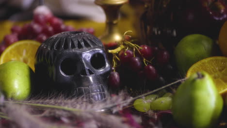 Eerie-Elegance:-Skull-and-Fruit-Still-Life-in-a-Dark-and-Moody-World