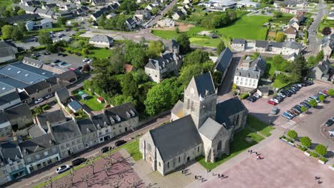 Town-centre-Sainte-Mere-Eglise-Normandy-France-drone,aerial