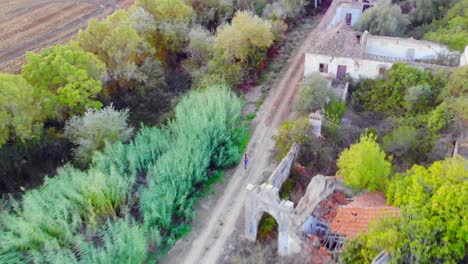 Drone-shot-flying-over-abandoned-ruins-in-Portugal
