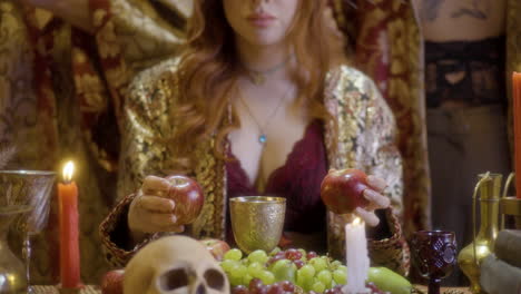 Enchanting-Witchcraft:-Redheaded-Sorceress-at-Table-with-Skull-and-Wine